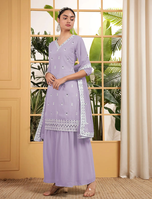Salwar kameez lavande en georgette avec broderie à sequins