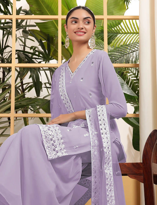 Salwar kameez lavande en georgette avec broderie à sequins