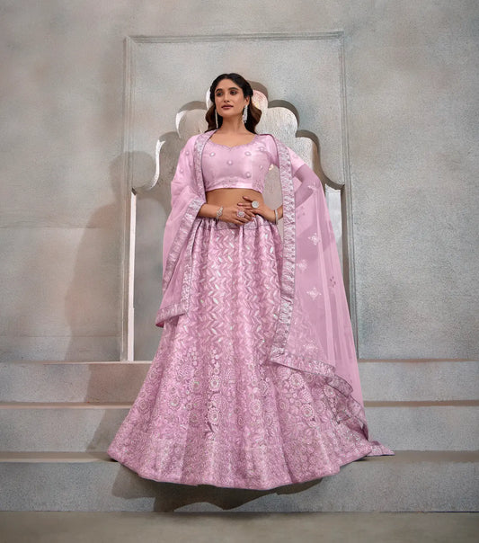 Ensemble Lehenga Choli Rose Lavande en tulle