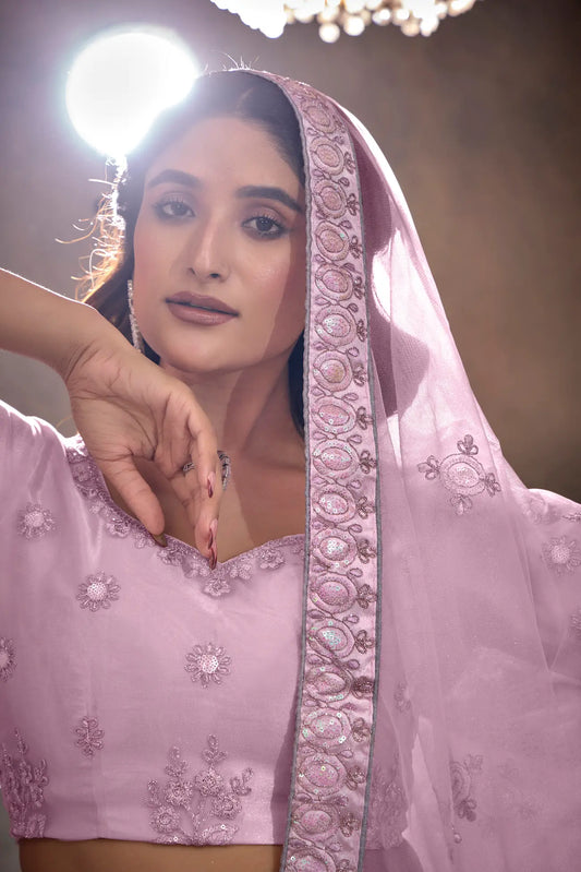 Ensemble Lehenga Choli Rose Lavande en tulle