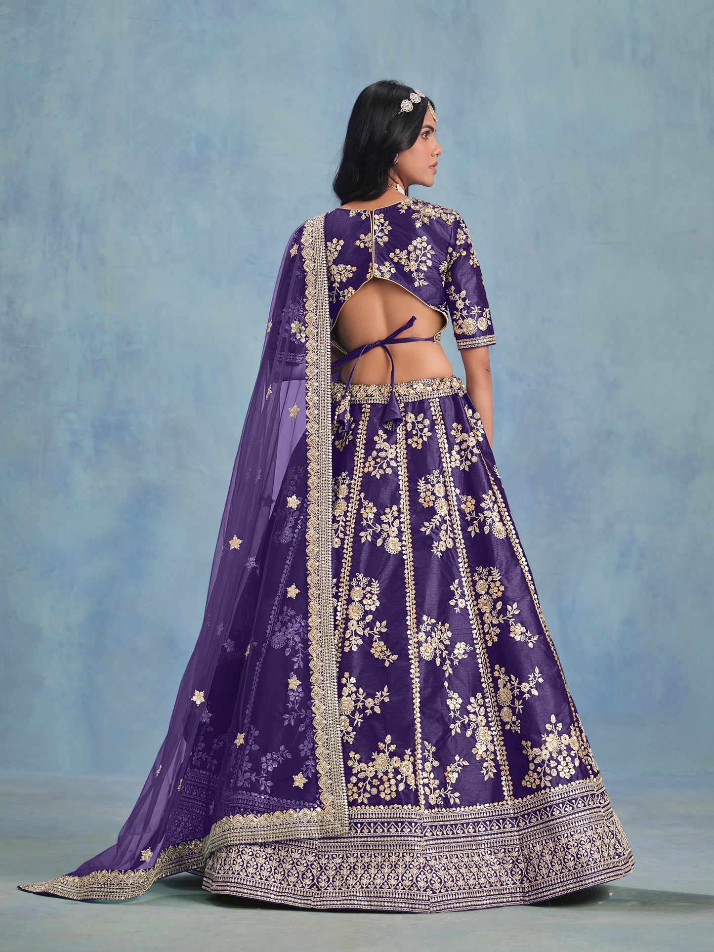 Lehenga Violet en soie artificielle et tulle COLLECTION SONAKSHI