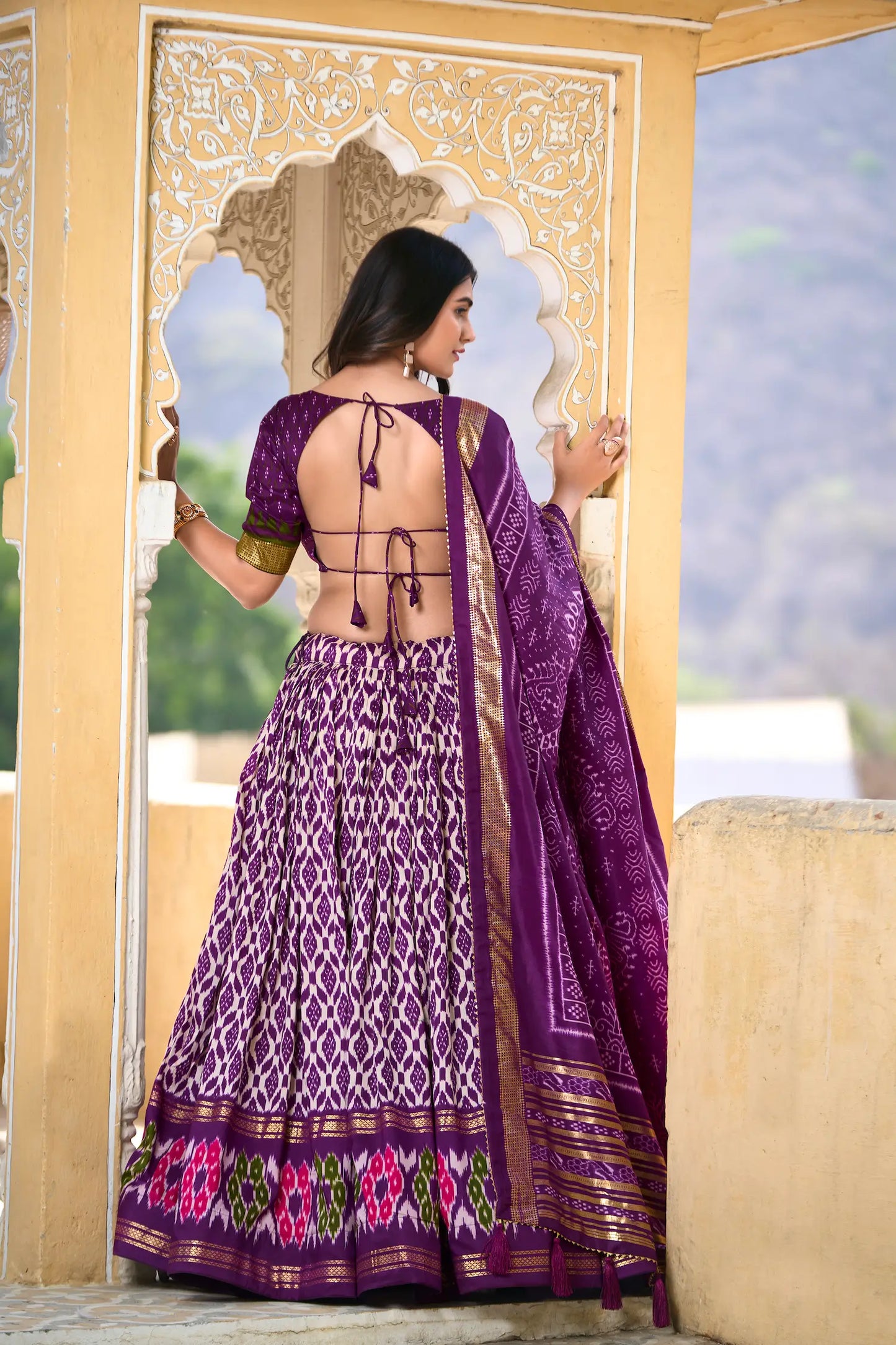Purple Tussar Silk Lehenga Choli with Ikkat Print and Foil Work