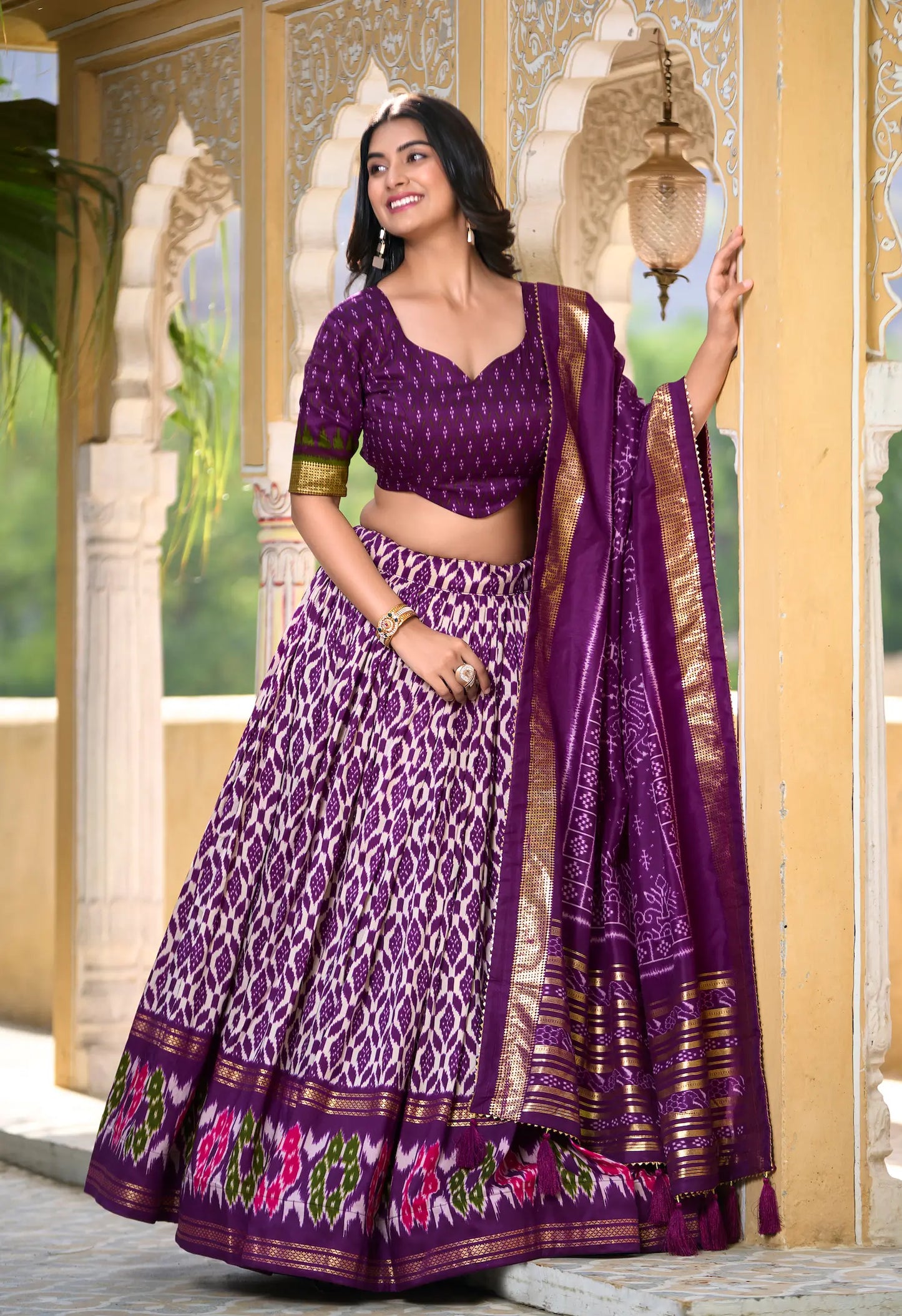 Purple Tussar Silk Lehenga Choli with Ikkat Print and Foil Work