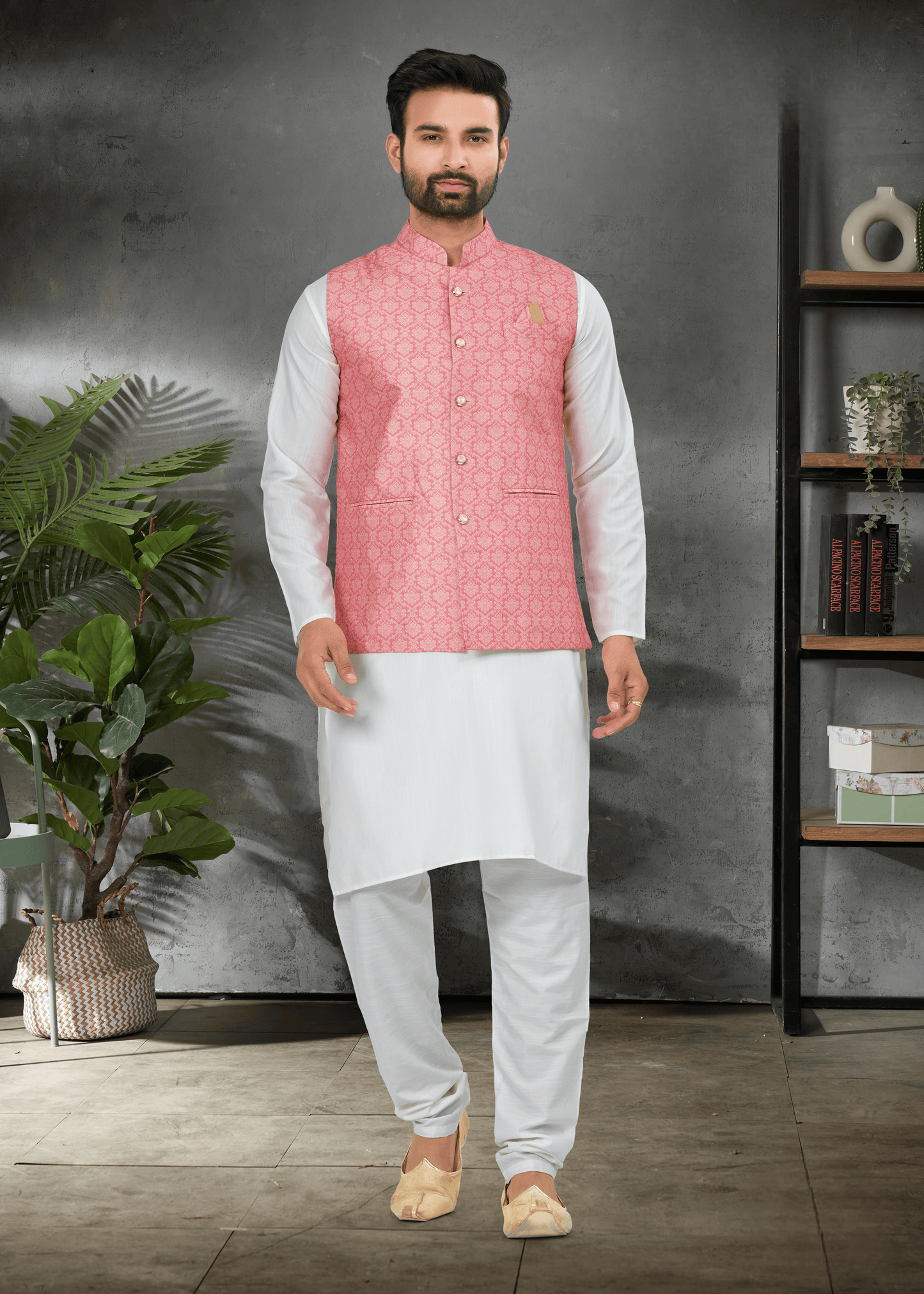Peach chiffon crystal evening sari with sequin and thread embroidery