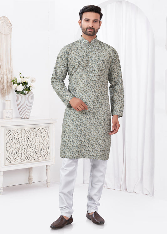Kurta chic et décontracté gris imprimé doux en coton