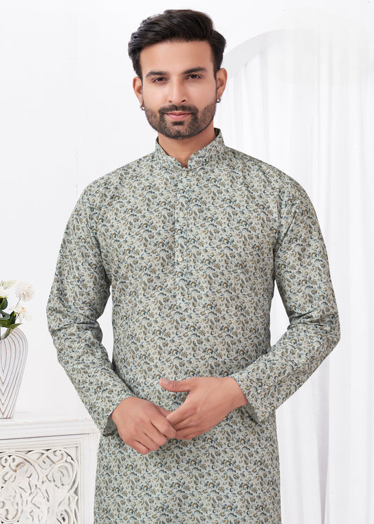 Kurta chic et décontracté gris imprimé doux en coton