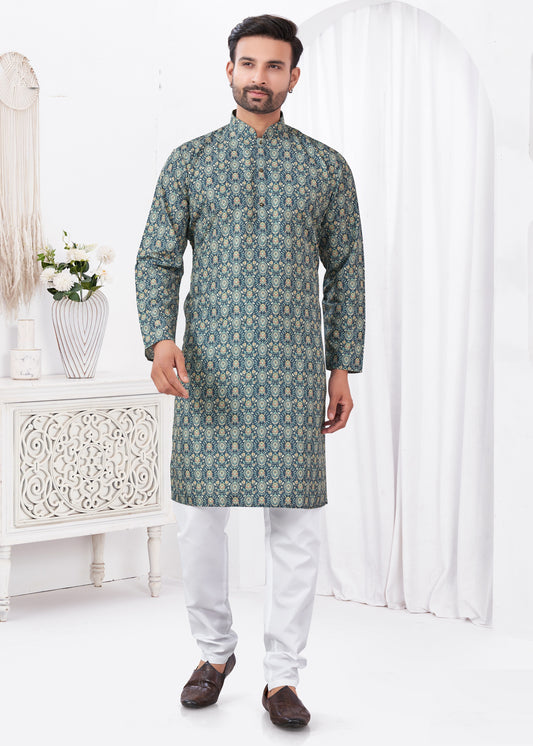 Kurta chic et décontracté bleu imprimé doux en coton