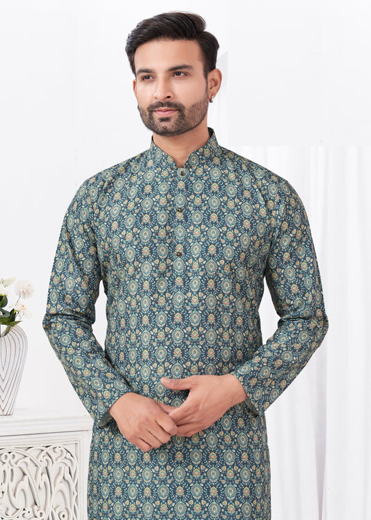 Kurta chic et décontracté bleu imprimé doux en coton