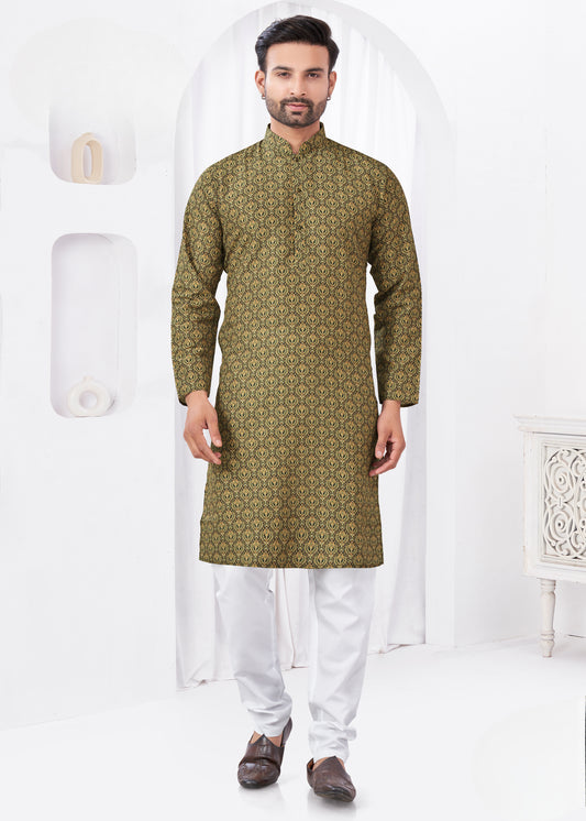 Kurta chic et décontracté vert kaki imprimé doux en coton