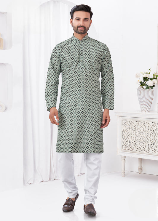 Kurta chic et décontracté vert clair imprimé doux en coton