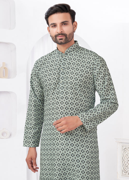 Kurta chic et décontracté vert clair imprimé doux en coton