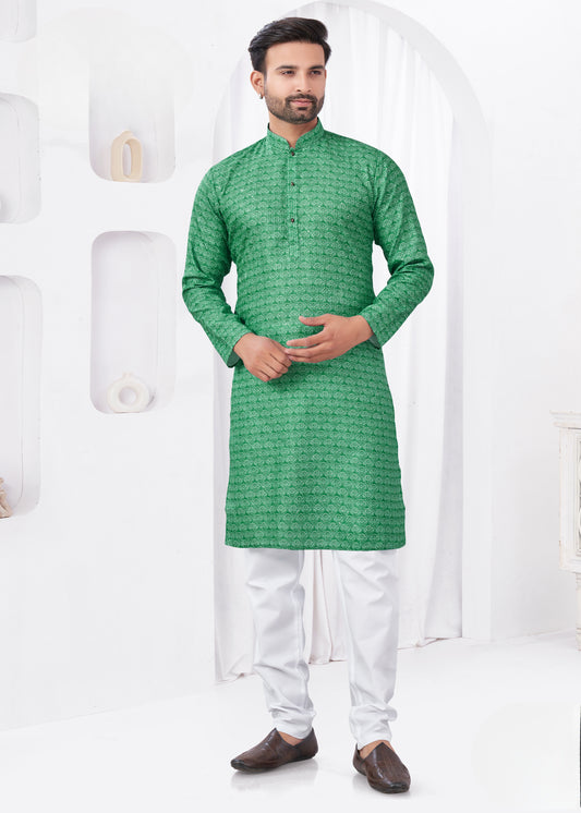 Kurta chic et décontracté vert vif imprimé doux en coton