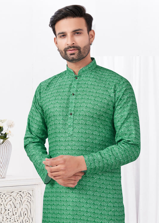 Kurta chic et décontracté vert vif imprimé doux en coton