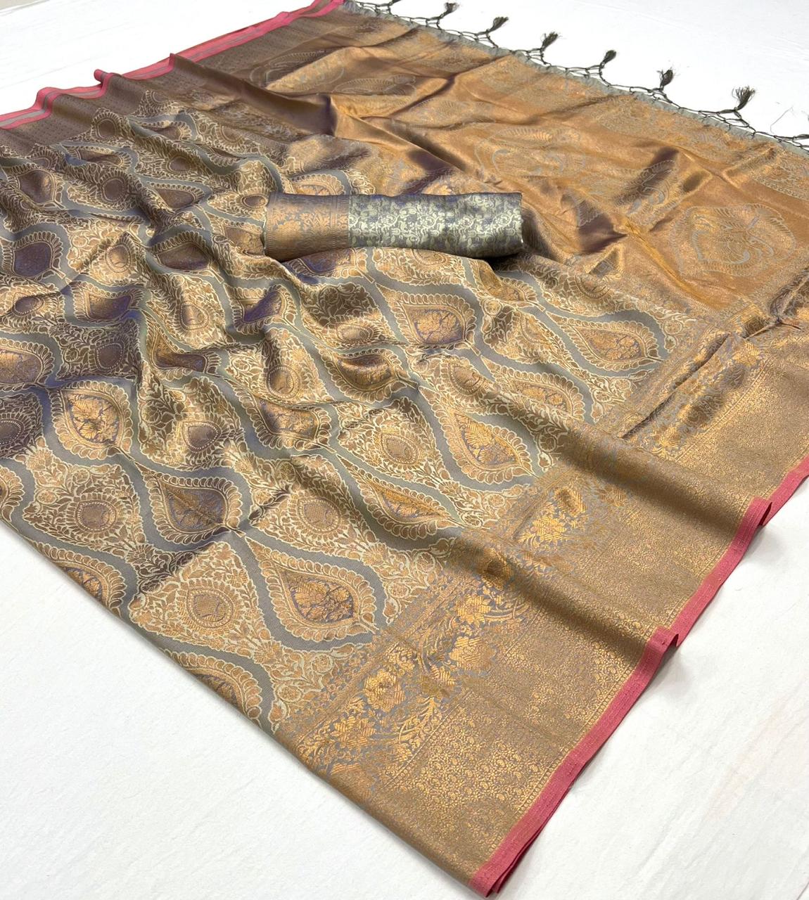 Sari gris violet tissé main effet bicolore Tradition COLLECTION QALA