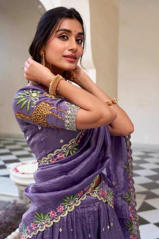 Lehenga Choli violet Lavande Crush avec broderie à sequins