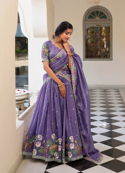 Lehenga Choli violet Lavande Crush avec broderie à sequins