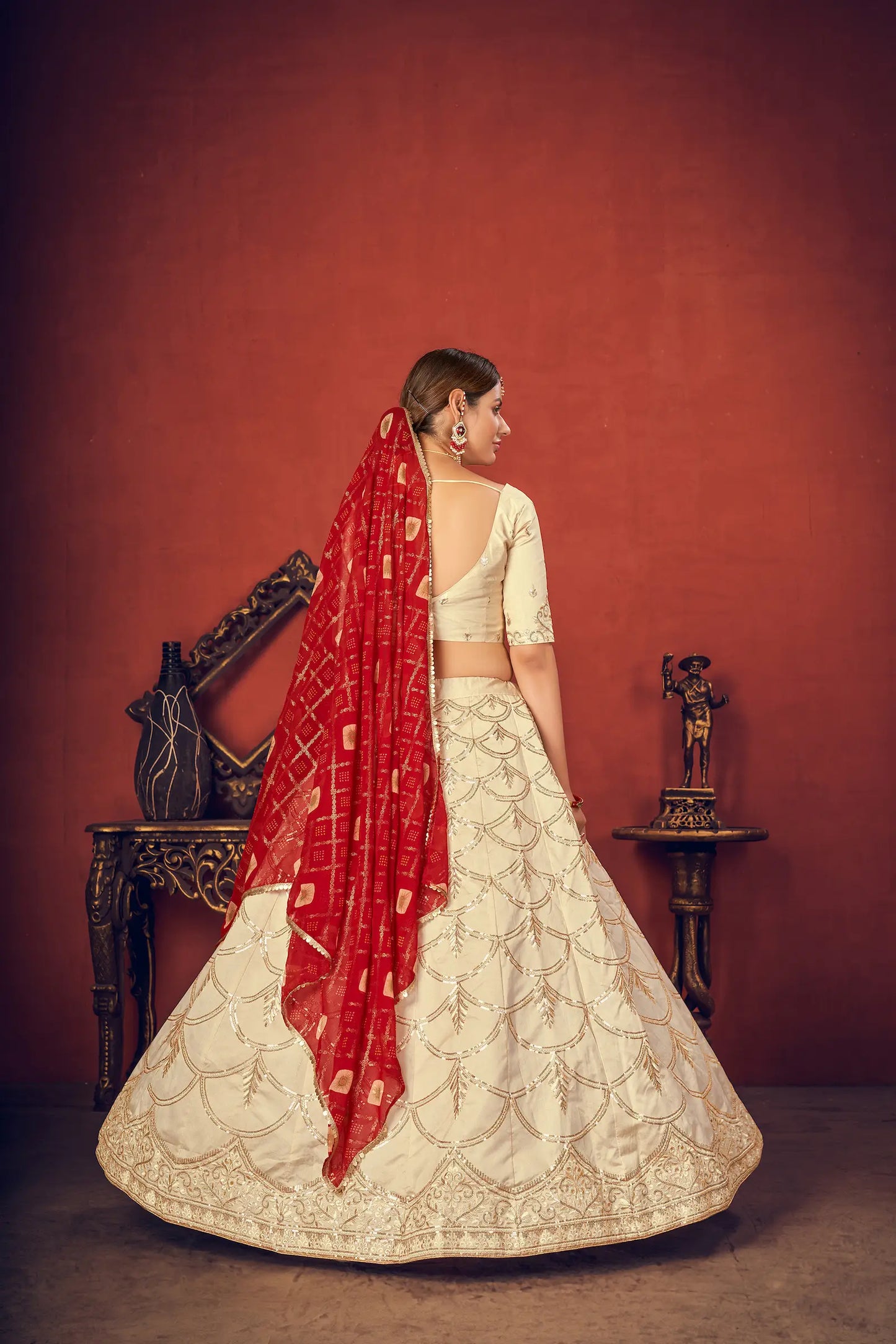 Beige Art Silk Lehenga Choli with Thread Embroidery and Sequins