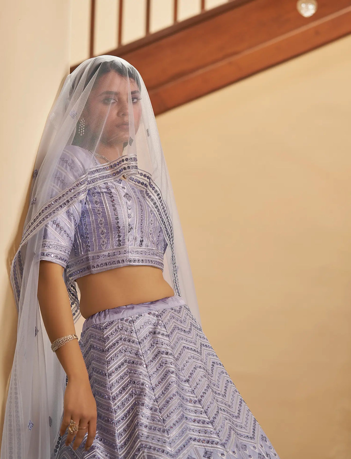 Mauve Silk Lehenga Set with Beaded and Sequin Embroidery
