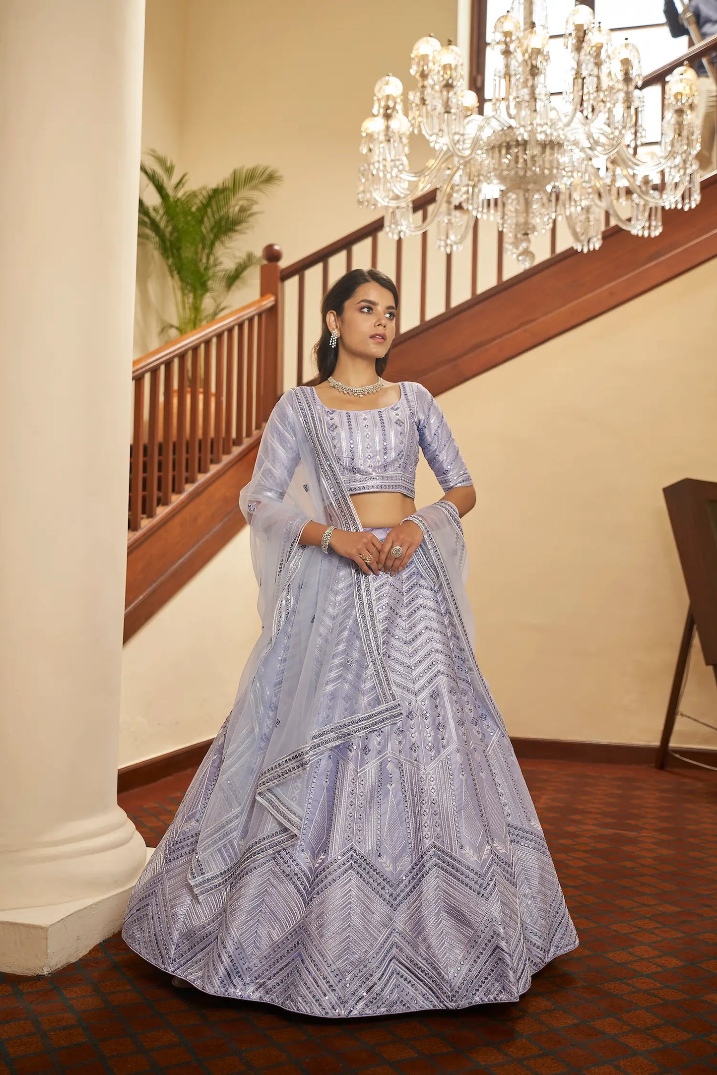 Mauve Silk Lehenga Set with Beaded and Sequin Embroidery