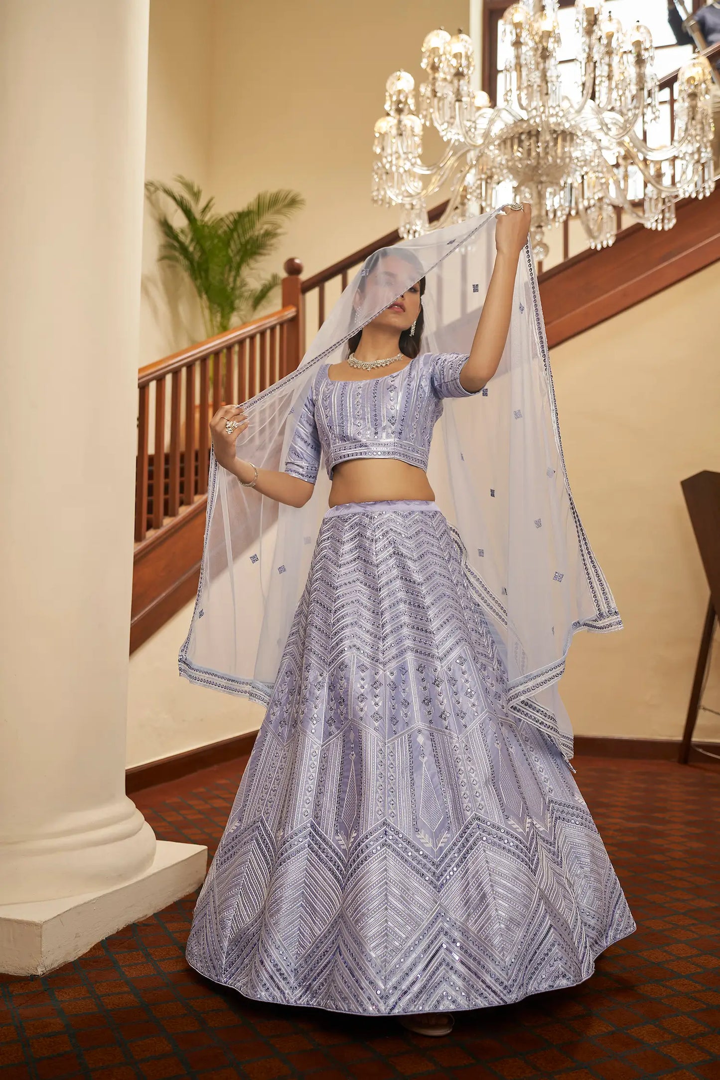 Mauve Silk Lehenga Set with Beaded and Sequin Embroidery