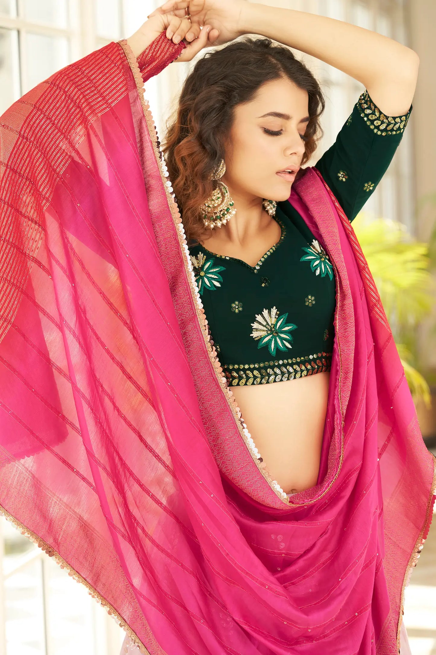 Pale Pink Georgette Lehenga Choli with Thread and Sequin Embroidery