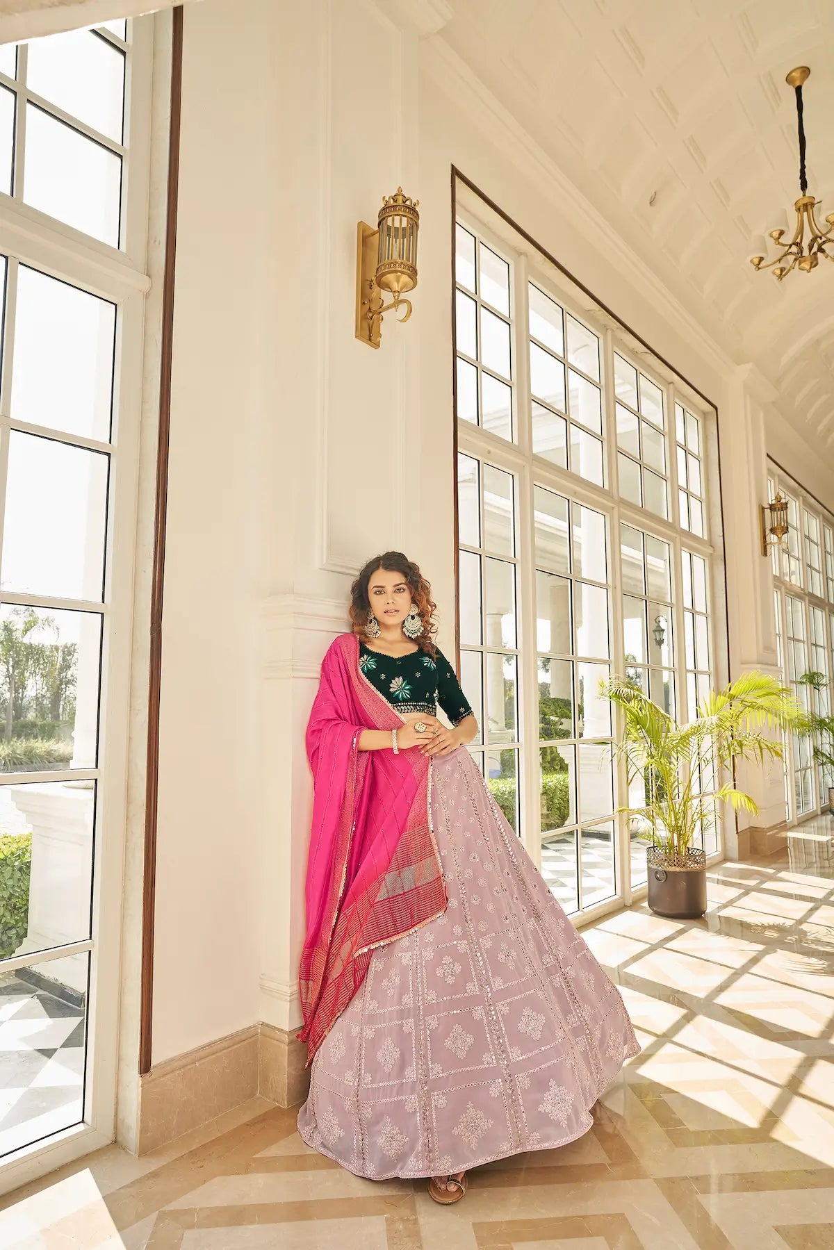 Pale Pink Georgette Lehenga Choli with Thread and Sequin Embroidery