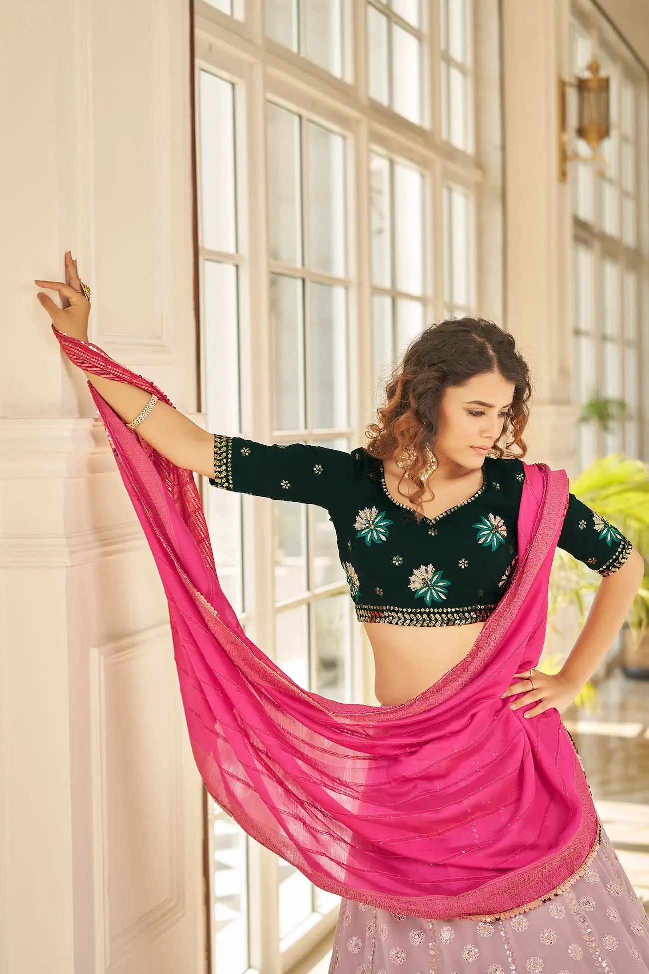 Pale Pink Georgette Lehenga Choli with Thread and Sequin Embroidery