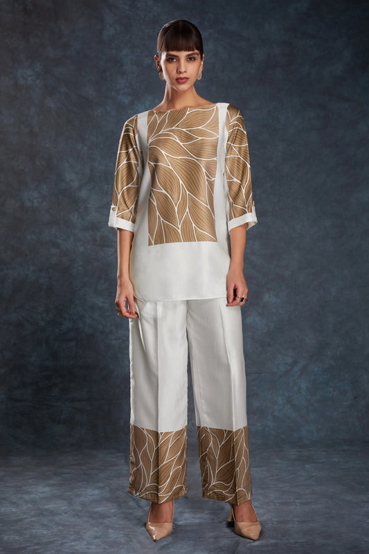 Ensemble coordonné en satin imprimé blanc