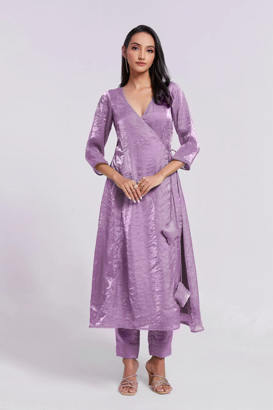 Salwar Suit en Organza pur violet Lilas