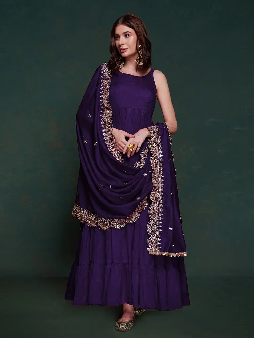 Purple silk dress with elegant dupatta