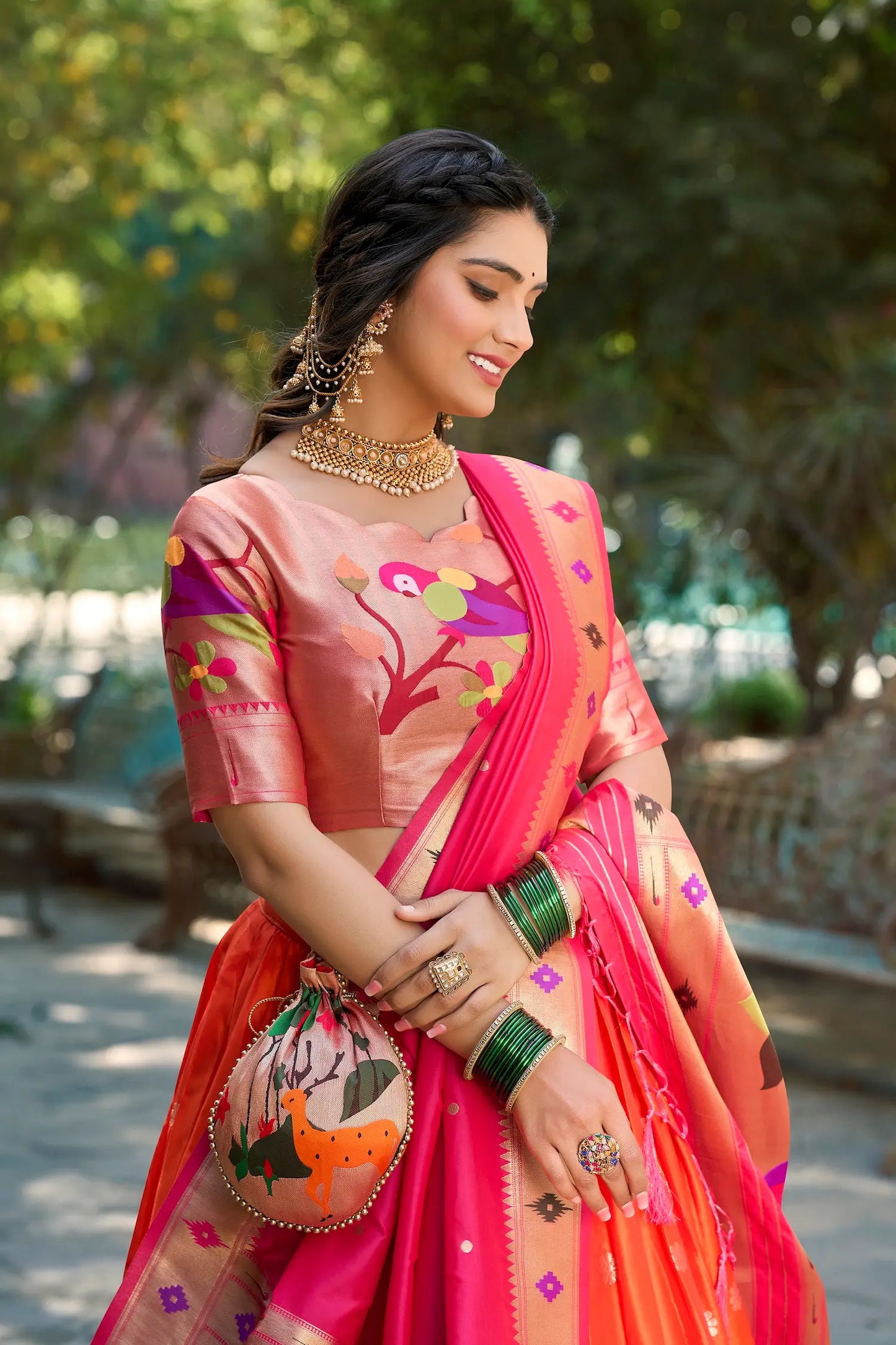 Orange Jacquard Silk Lehenga Choli with Zari Weaving Work