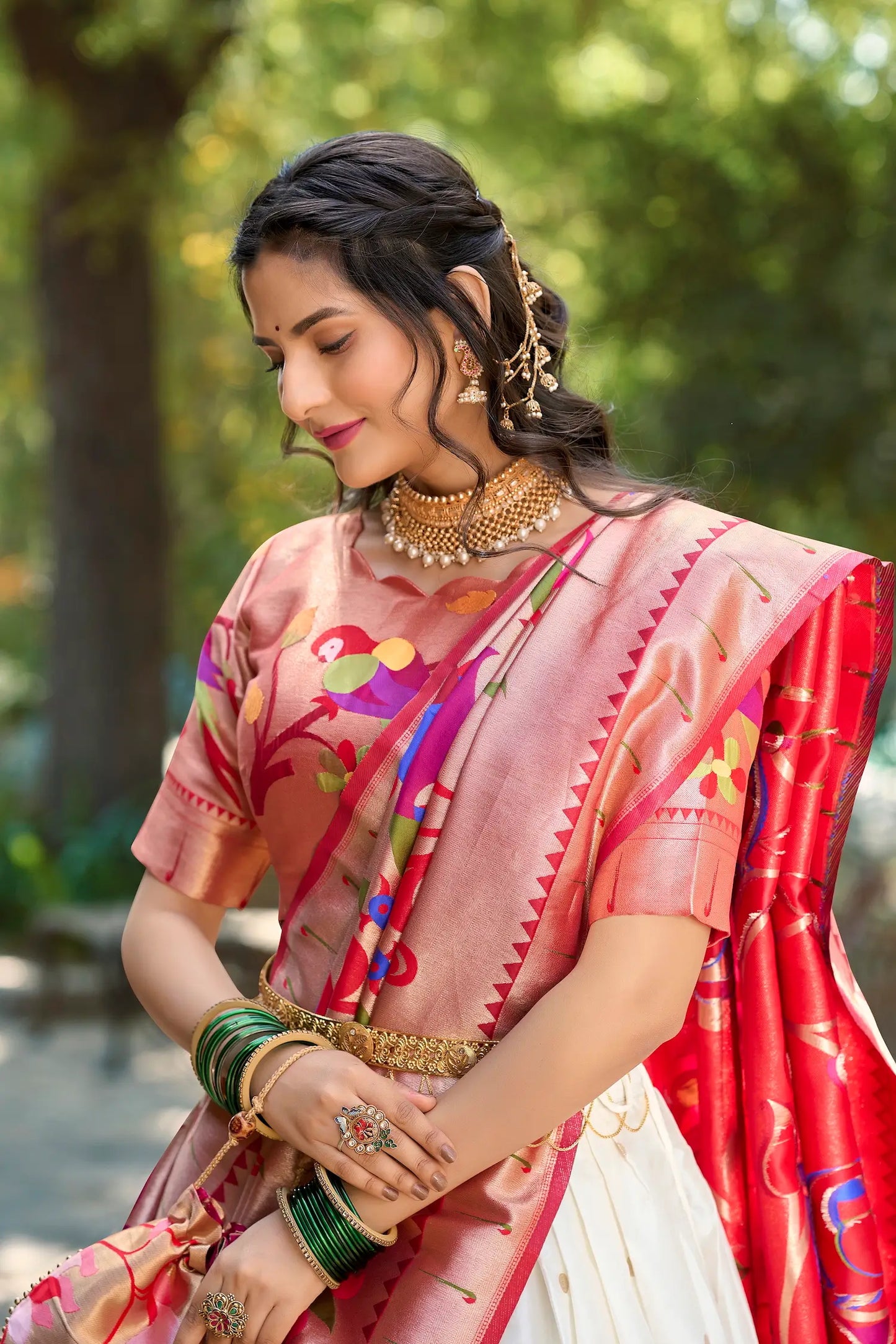 White jacquard silk lehenga choli with zari embroidery