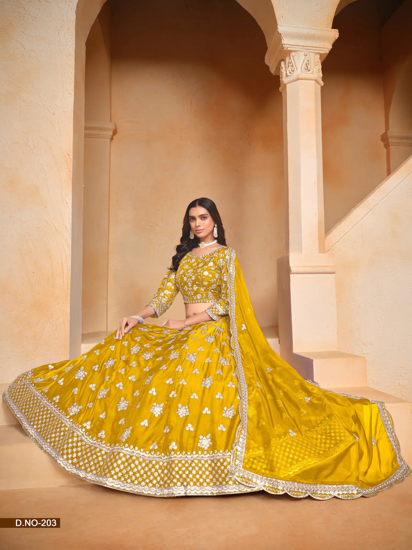 Yellow Organza Lehenga Choli with Thread and Sequin Embroidery