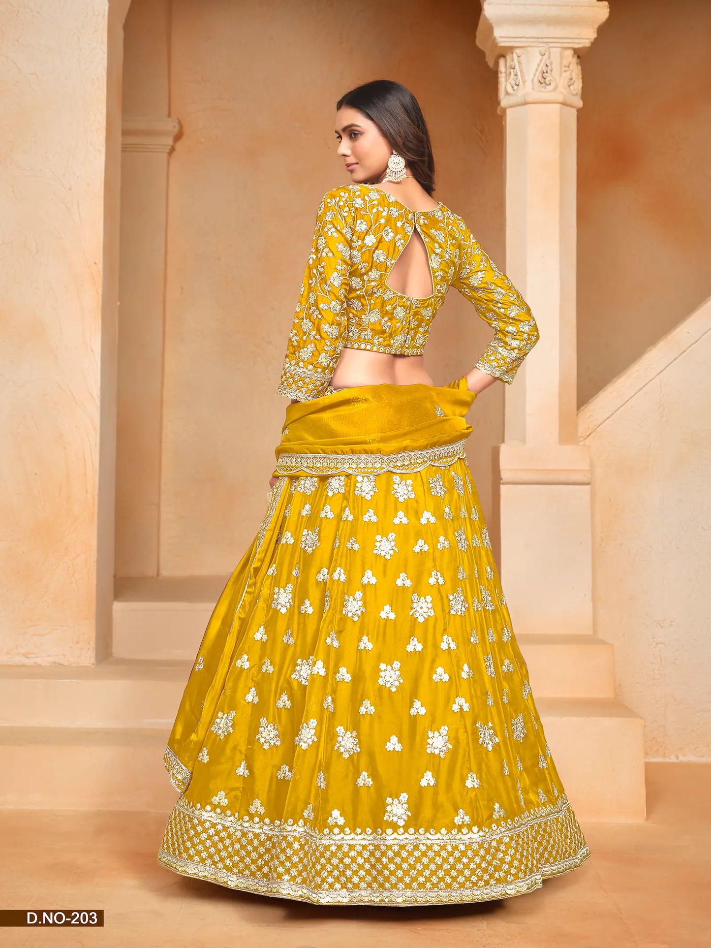 Yellow Organza Lehenga Choli with Thread and Sequin Embroidery