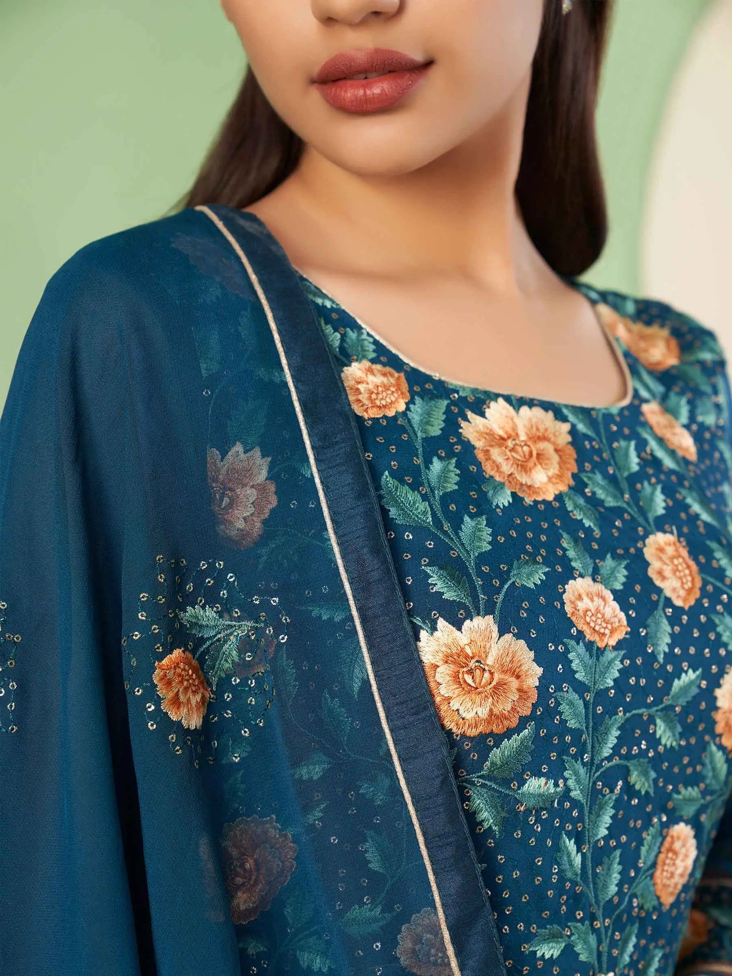 Königsblaues Palazzo-Set | Traditionelles Georgette-Kleid | Abendkleid mit prächtiger Stickerei