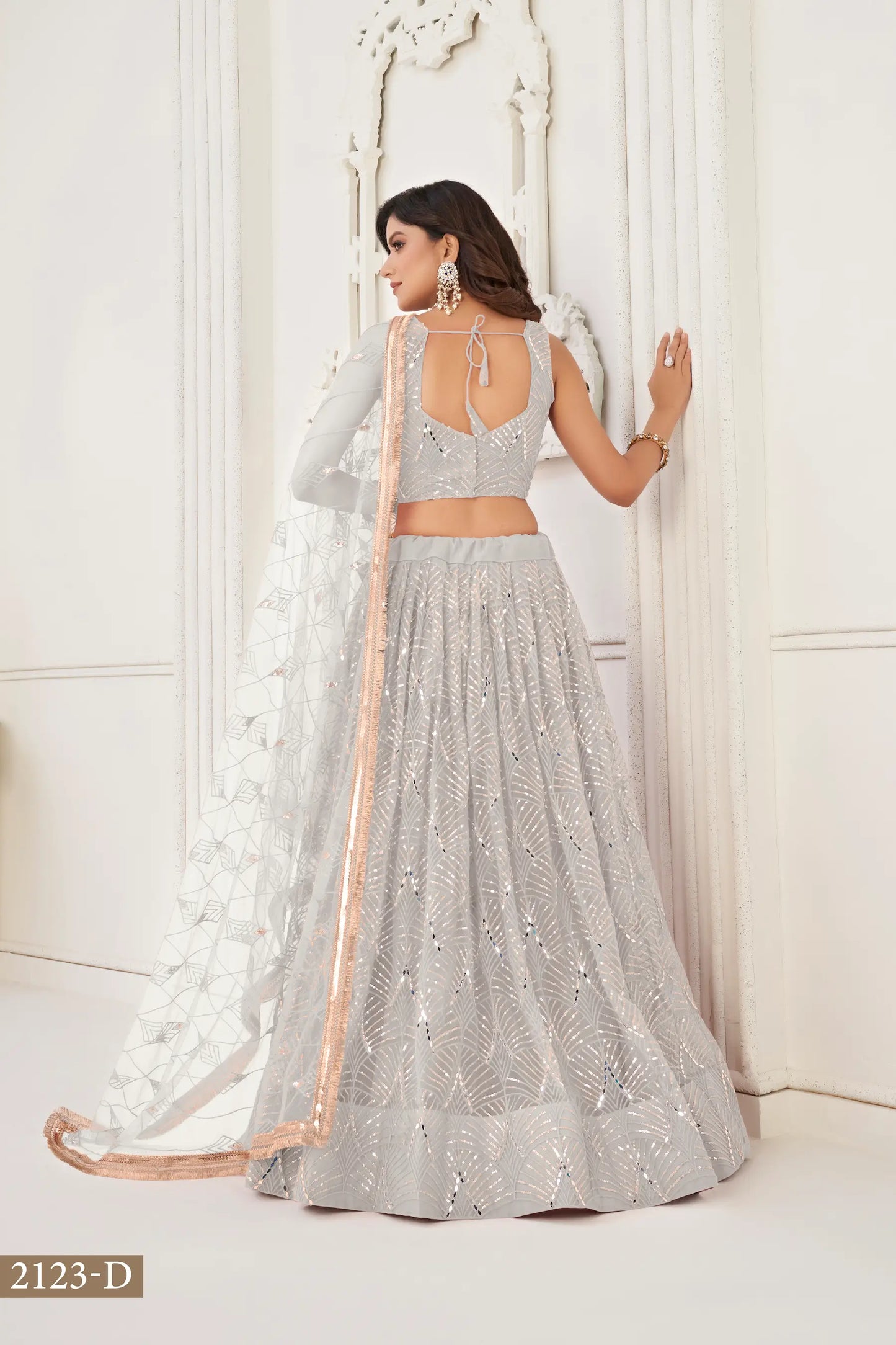 Off-White Lehenga Set | Tulle with Shimmering Embroidery and Mirrors