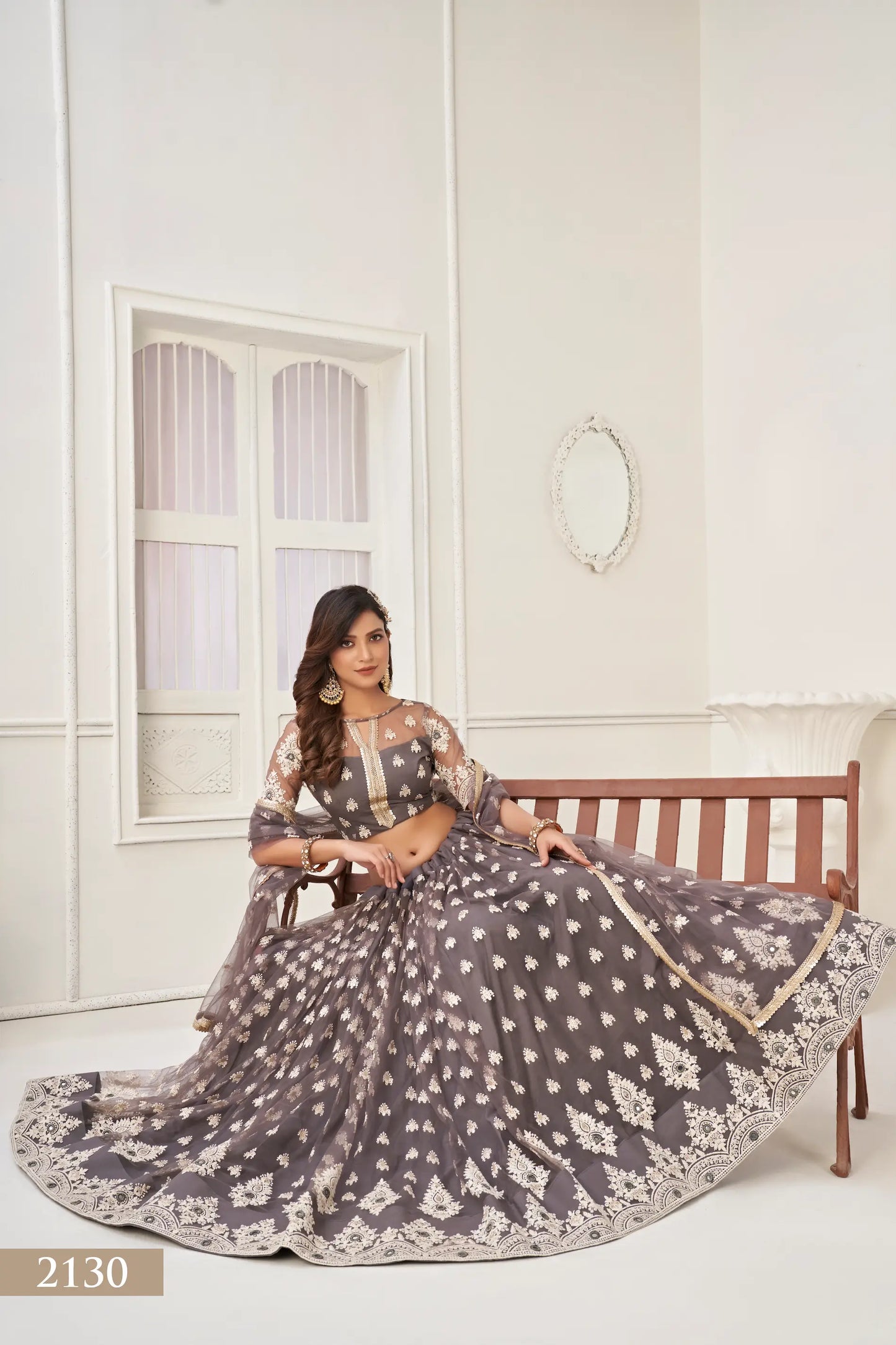 Metallic Grey Lehenga Choli Set | Tulle with Cotton and Sequin Embroidery