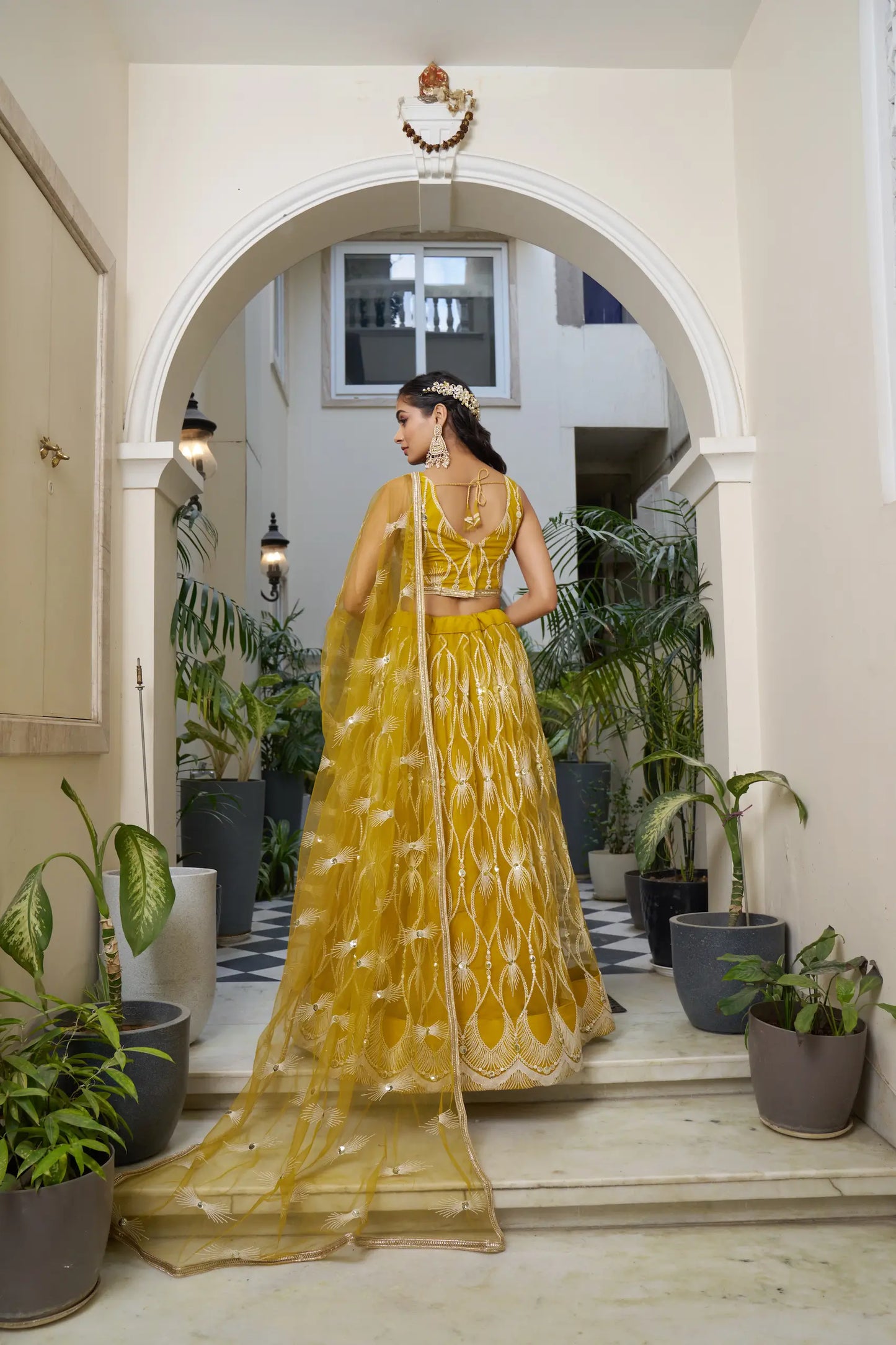 Mustard Yellow Lehenga Choli Set | Tulle with Cotton and Sequin Embroidery | Busy Design for Occasions