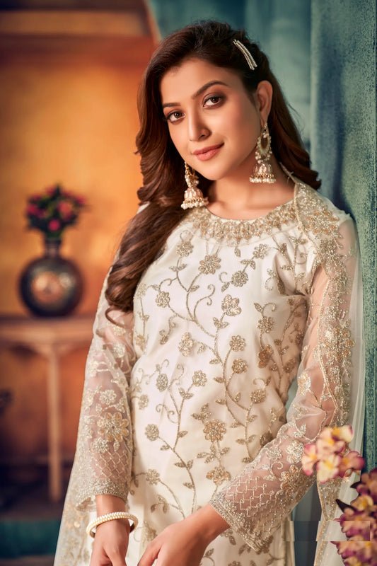 Salwar Suit en filet blanc avec broderie fils et sequins