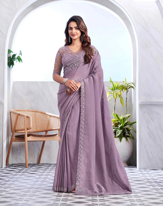 Saree en soie brillante douce violet lila