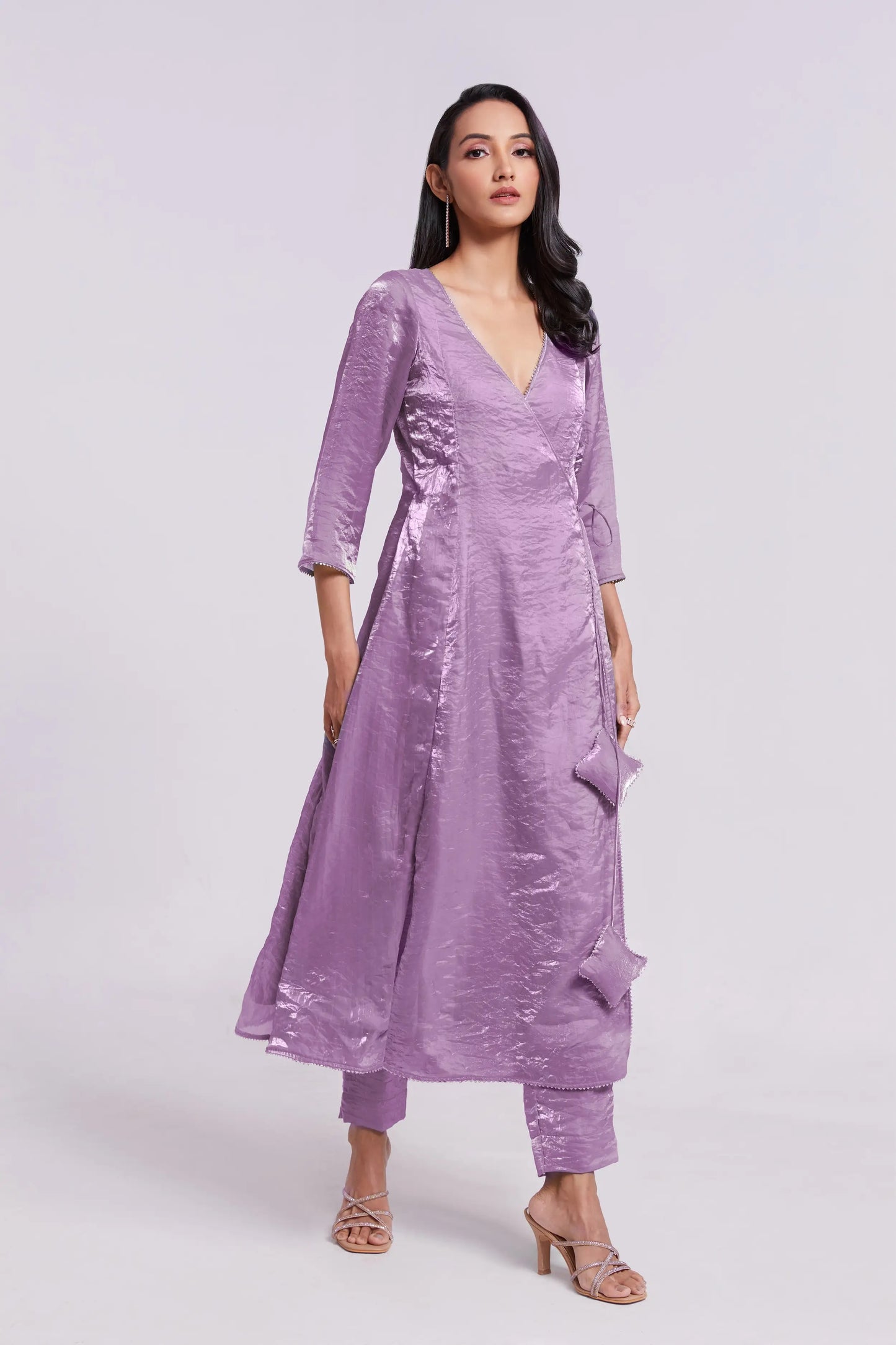 Salwar Suit en Organza pur violet Lilas