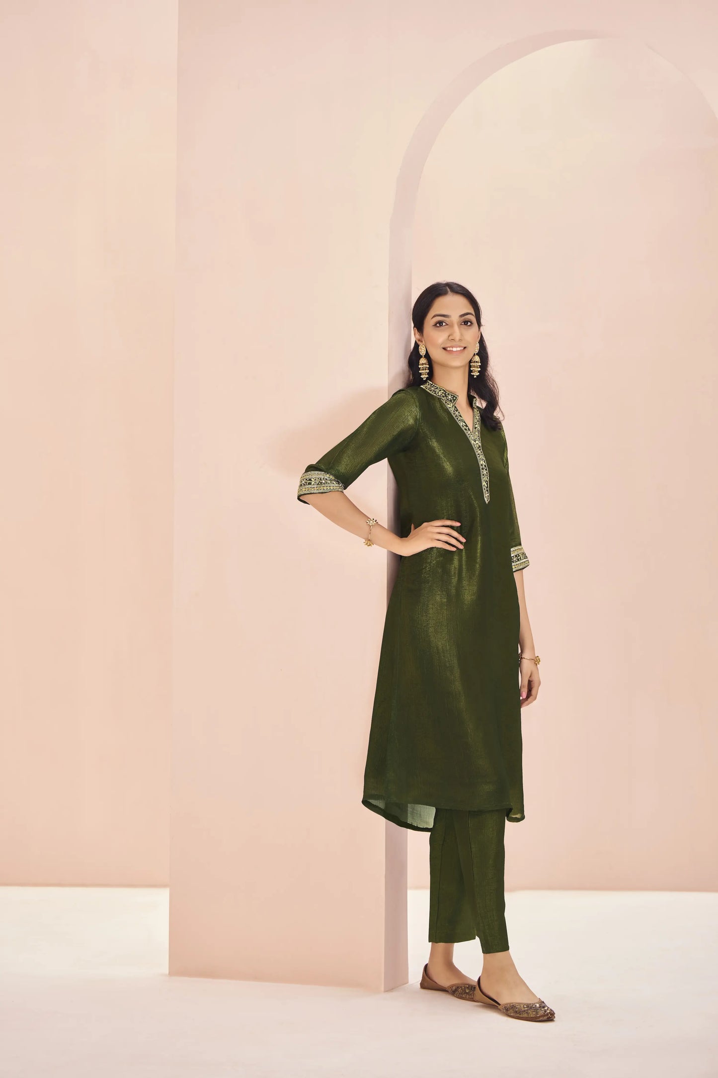 Salwar en Organza Vert Olive