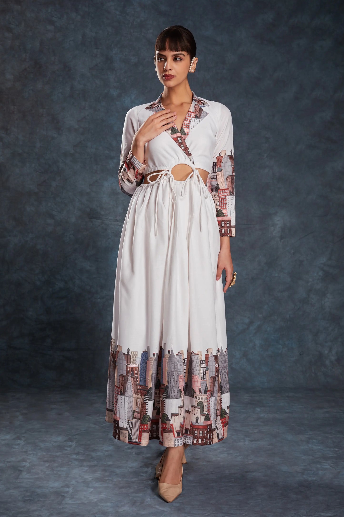 White printed linen dress