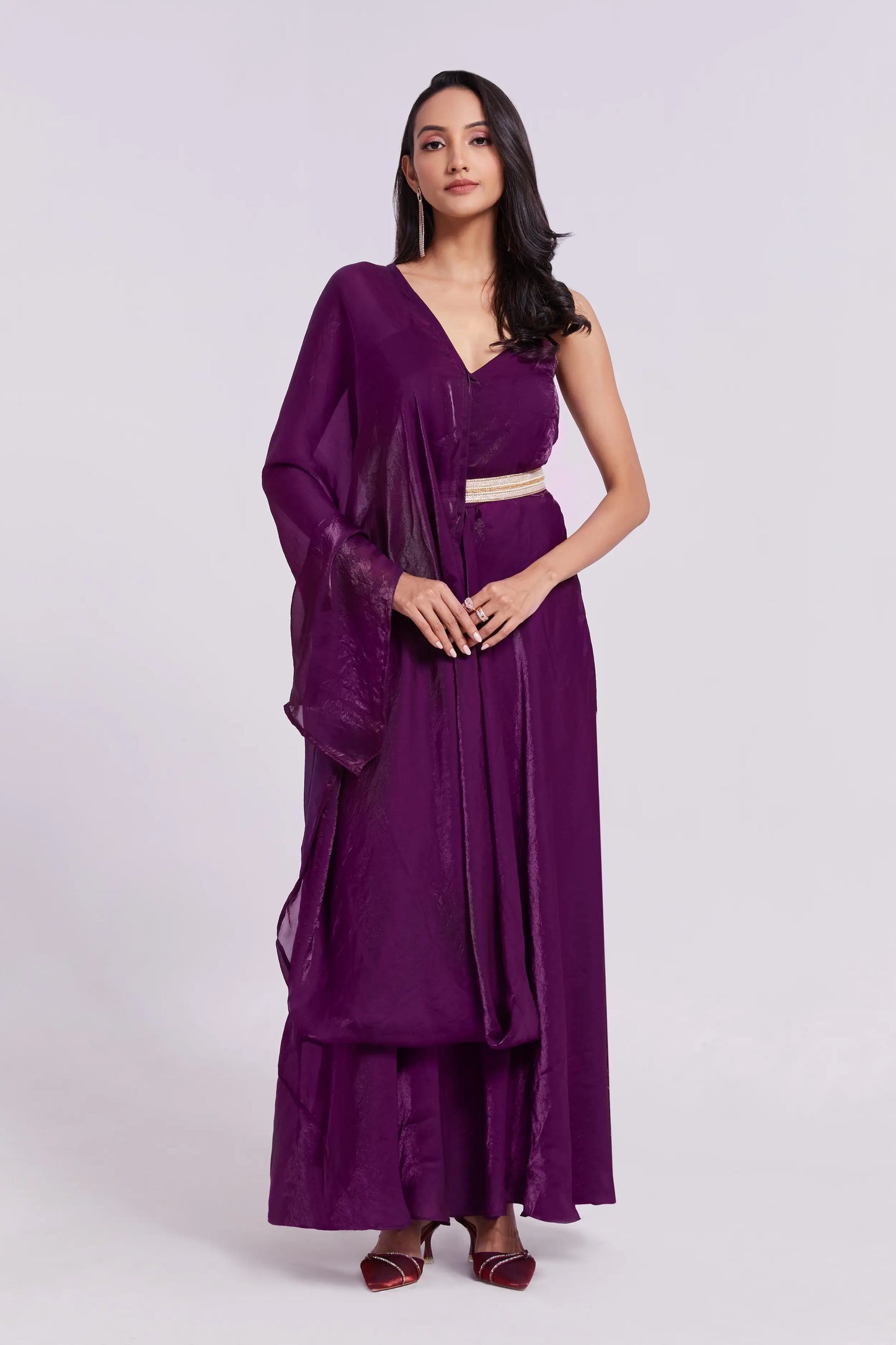 Dark Purple Organza Dress with Trendy Dupatta