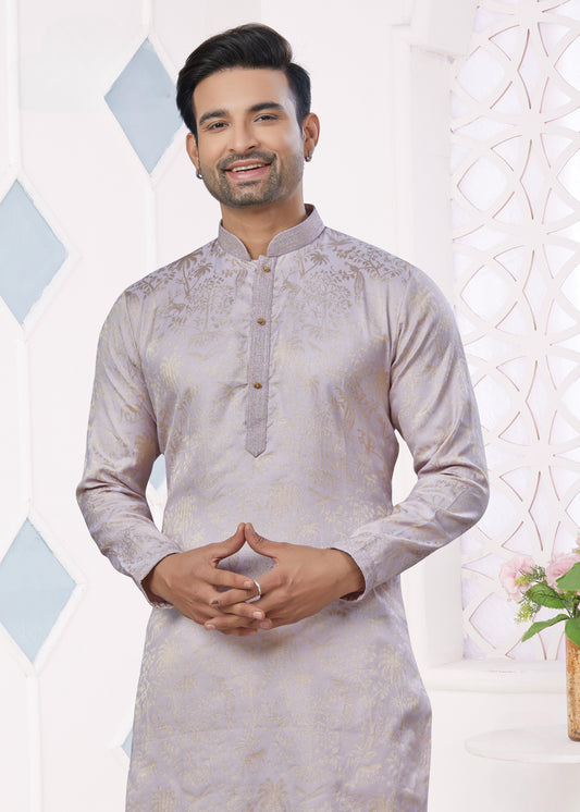 Ensemble Kurta violet clair lilas avec broderie Pintex en jacquard
