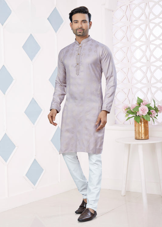 Ensemble Kurta violet clair avec broderie Pintex en jacquard