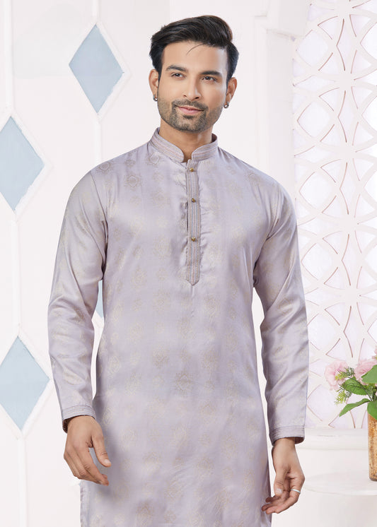 Ensemble Kurta violet clair avec broderie Pintex en jacquard