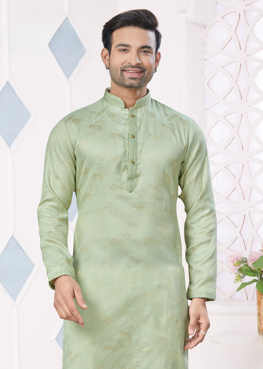 Ensemble Kurta vert clair avec broderie Pintex en jacquard
