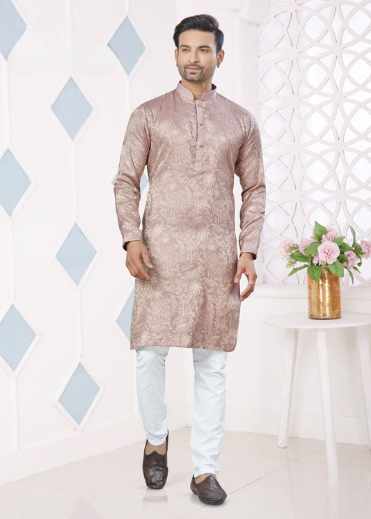 Ensemble Kurta rose gold avec broderie Pintex en jacquard