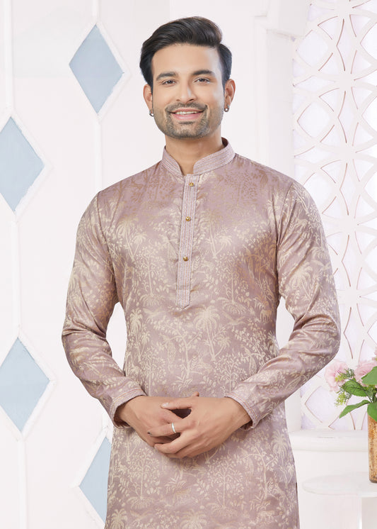 Ensemble Kurta rose gold avec broderie Pintex en jacquard